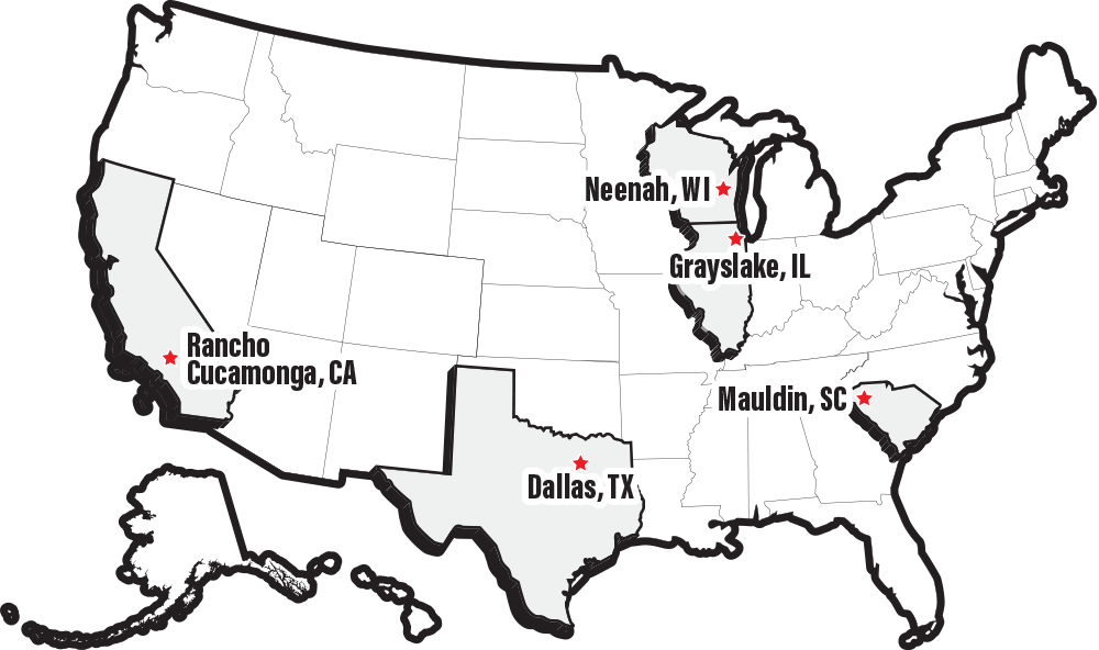 Map of CompX locations in the United States